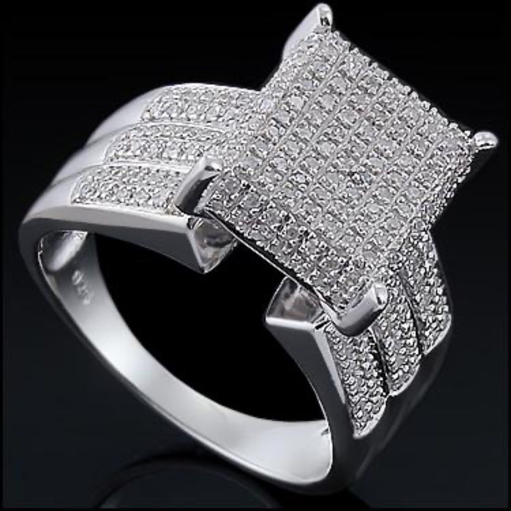 Gorgeous Women 14K White Gold Over Solid Sterling Silver 3/5 CTW Diamonds Sz 7
